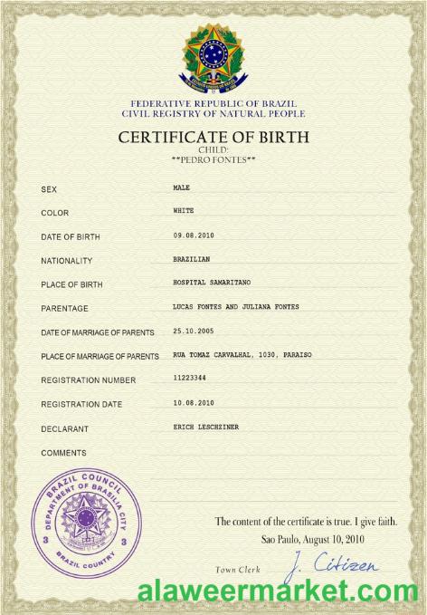 Brazil vital record birth certificate PSD template